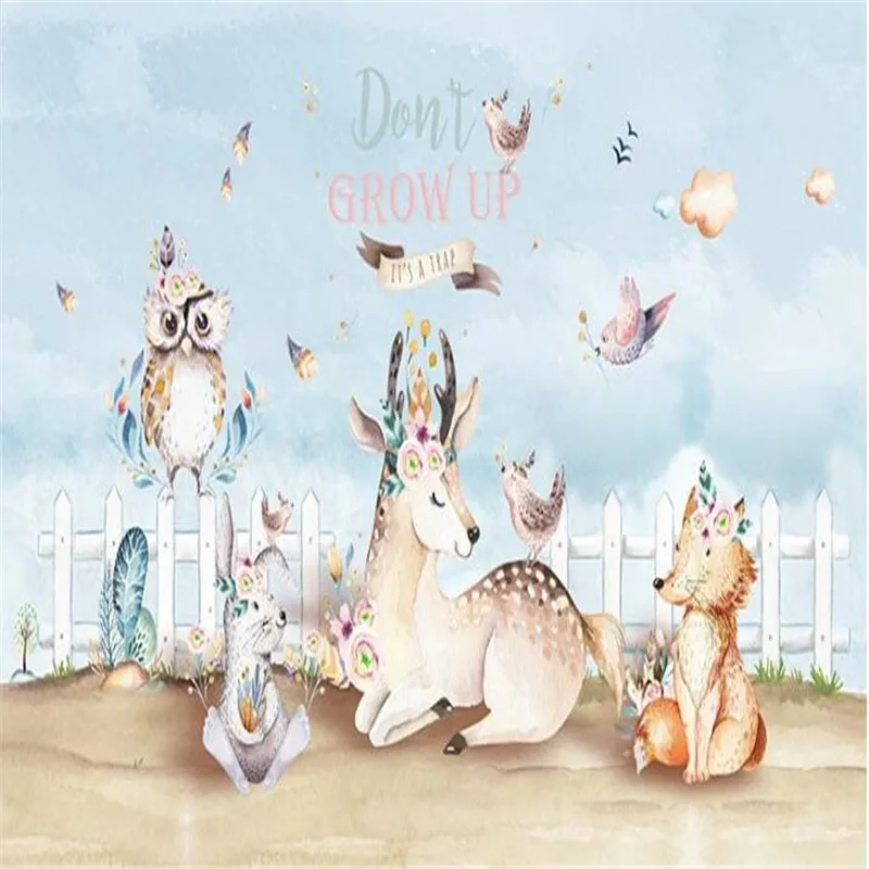 Large 3D wallpaper mural custom 3D hand-painted cartoon animal bedroom background wallpaper mural