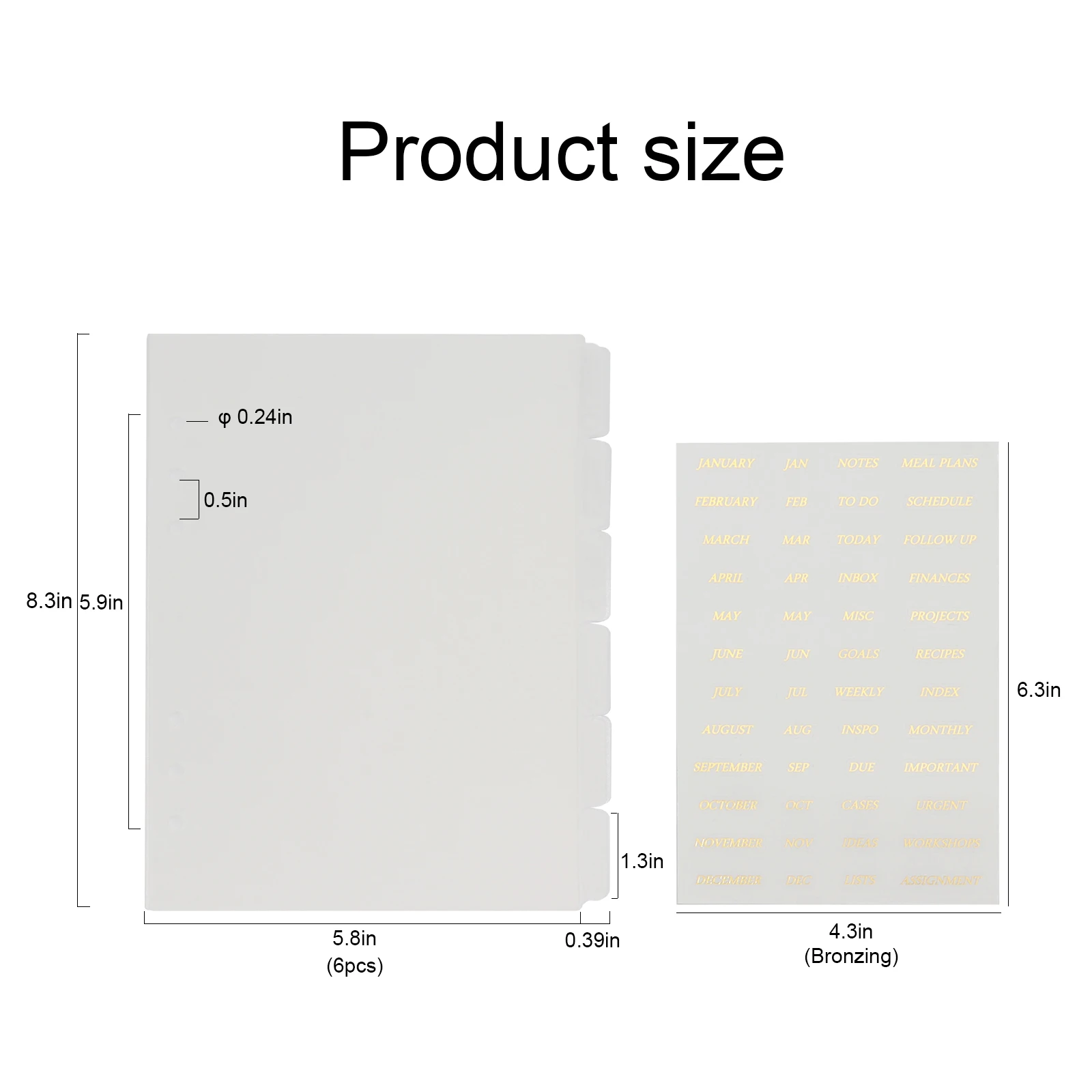 Loose Leaf 6 Ring A5 Binder Index Dividers Clear A5 Separators 6 Tabs For Dividers