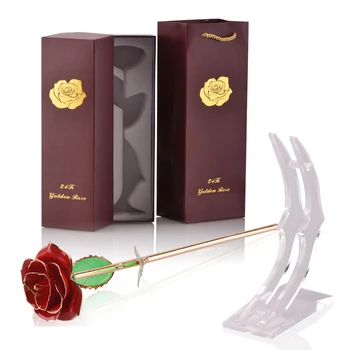 

24K Gold Plated Rose Flower with Exquisite Holder In Black Gift Box Gold Dipped Roses Christmas Gifts for Women Dropshipping