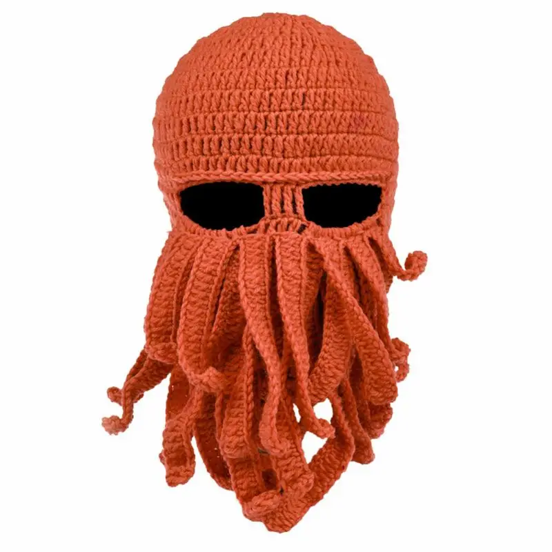 Men Women Creative Funny Tentacle Octopus Knitted Hat Long Beard Beanie Cap Balaclava Winter Warm Halloween Costume Cosplay Mask - Цвет: Оранжевый