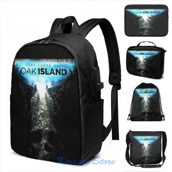 

Funny Graphic print oak island USB Charge Backpack men School bags Women bag Travel laptop bag