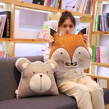 

Zoo Animals Shaped Pillow Plush Forest Decorative Cushion Nursing Wild Bear Fox Elk Giraffe Elephant Rabbit Stuff Head Pillows