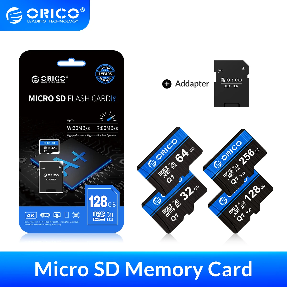 ORICO-tarjeta de memoria Micro SD para coche, 256GB de 128GB, 64GB, 32GB, 80 MB/S, tarjeta flash Clase 10, tarjeta TF de 32GB
