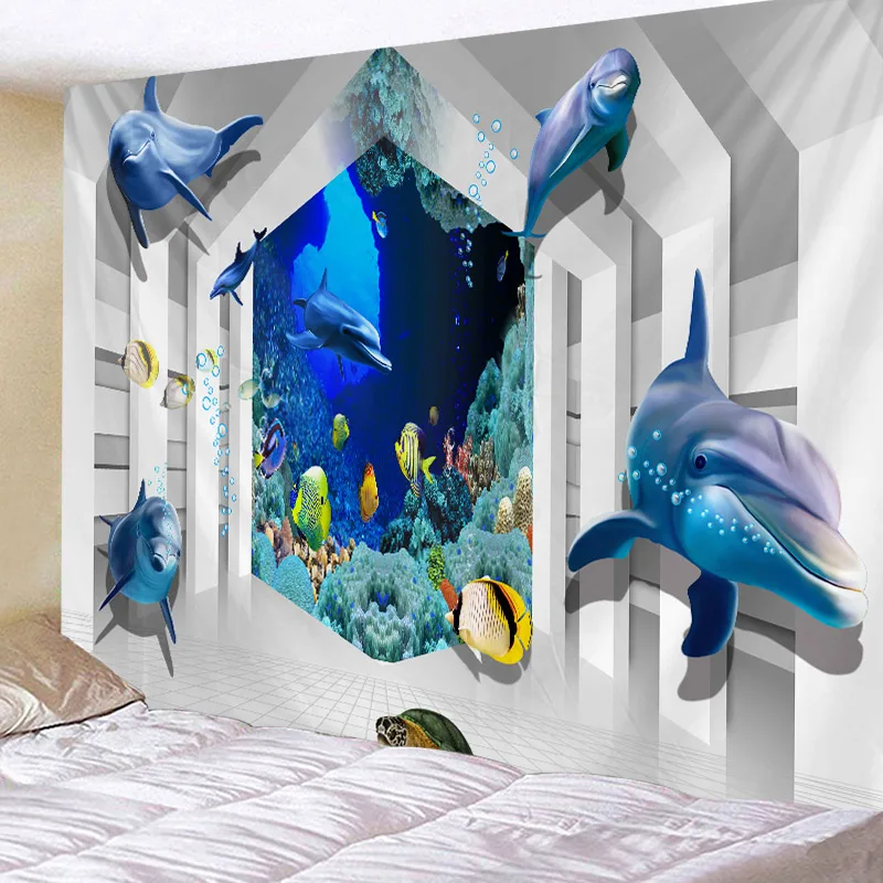 Гобелены морская рыба Дельфин гобелены на стену для дома Deco Beautilf мульти принт большой размер океанская рыба