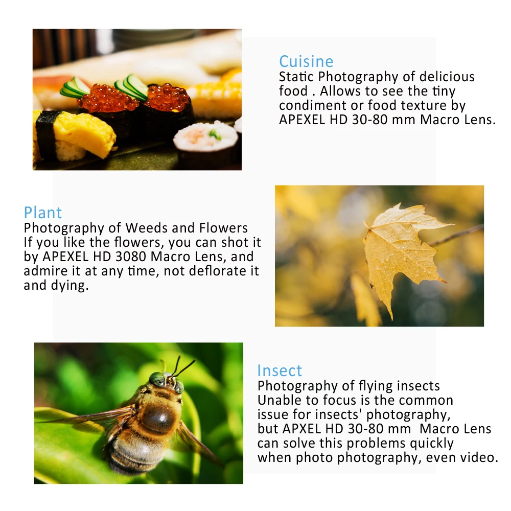 APEXEL HD 30-80 мм Макро объектив фотография 10x Супер Макро линзы для iPhone xiaomi Redmi; Huawei mostсмартфоны Прямая