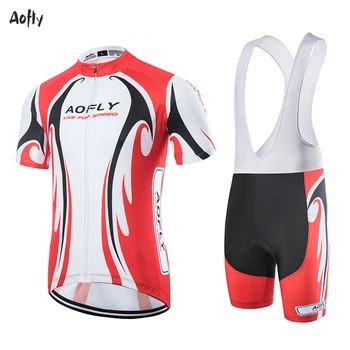 

New2020 Aofly Red flame Short sleeve Cycling jersey 9D Pad pants suit men‘s summer MTB pro BICYCLING shirts Maillot Culotte wear