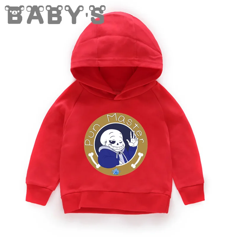Детские толстовки с капюшоном Детские свитшоты с принтом «Undertale Sans Skull» пуловер для малышей топы для девочек и мальчиков, осенняя забавная одежда KMT2405 - Цвет: 2405C-Red