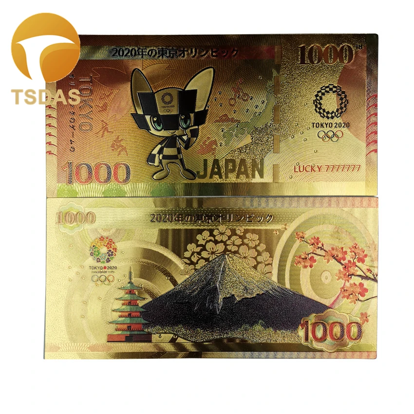 Коллекция 2020 года Токийский японский Золотой банкнот Банкнота 1000 иен
