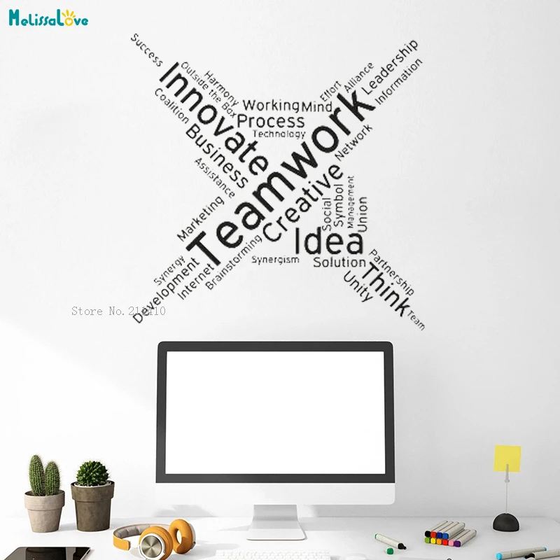 Unique Shape Word Quote Vinyl Wall Decal Creative Teamwork Office Room Idea Decor Study Removable Murals YT2217 | Дом и сад