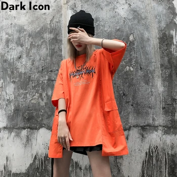 

Dark Icon Patchwork Iregular Hemline T-shirt Women 2020 Street Fashion Girl's Tshirts 2 Colors
