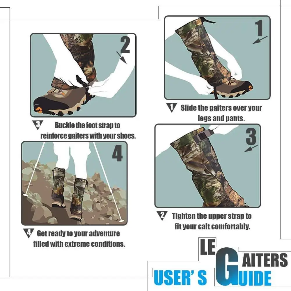 Camo Legging Gaiters Waterproof Snowboard Boots Cover Trekking Shoes Gaitors for Hunting Walking Camping Outdoor Living Desert