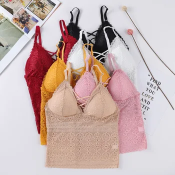 

Sexy Women Lace Beauty Back Anti-Light Bottoming Wrapped Chest Underwear short tank top thin 2020