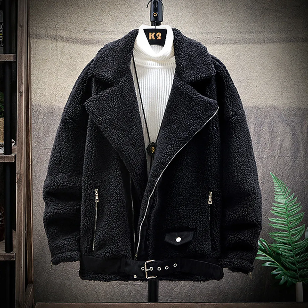 

Men's Autumn And Winter Trend New Solid Color Casual Lamb Wool Warm Coat bikerjacket Casual Coat coatsampouterwear Fashion fur