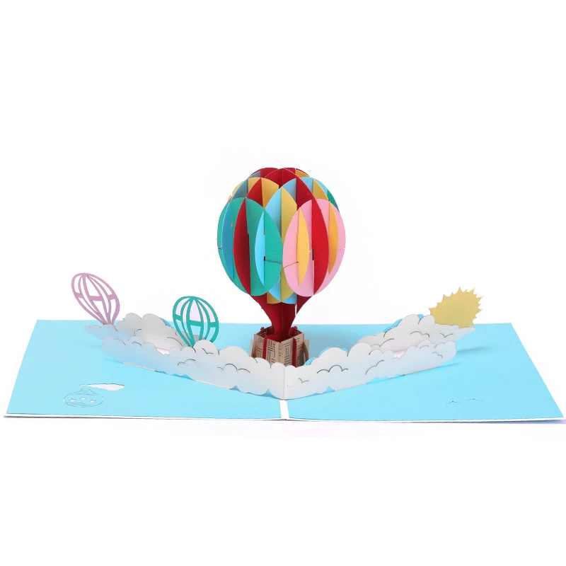  3D Paper Hot Air Balloon Card Greeting Cards Handmade Wedding Invitation card With Envelope Laser C - 4.00008E+12