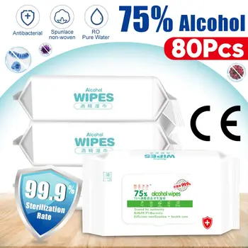 

80pcs/lot Disinfect Wipes Soft Alcohol 75% Wipe Antiseptic Pads Large Wet Wipe Sterilization First Aid Cleaning Tissue Care Wipe