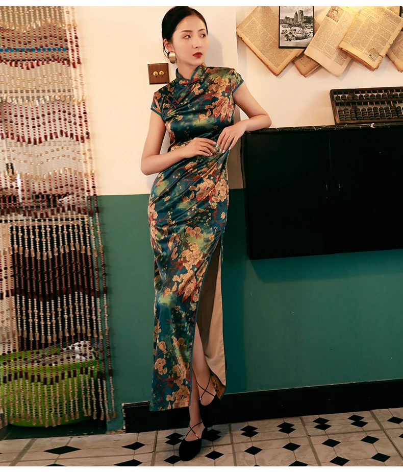 Женское традиционное платье Qipao с высоким разрезом пикантное вечернее цветочным