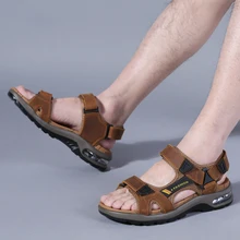 Дышащая кожаная мужская повседневная обувь; сандалии; кожаная мужская летняя обувь; износостойкая мужская обувь на полой подошве; мягкая подошва; размеры 39-46