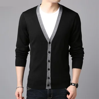 

men black Cardigan Sweater Men's Long Sleeve V-neck Knitted sweaters 648