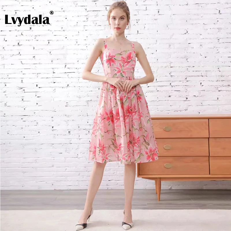 Lvydala, модное дизайнерское платье для подиума, весна-лето, женское платье на тонких бретельках, цветочный принт, праздничное романтическое элегантное платье