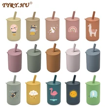 

TYRY.HU 1Pc Baby Feeding Straw Cup Baby Cartoon Learning Feeding Cup Food Grade Silicone Toddler Water Bottle Tableware BPA Free
