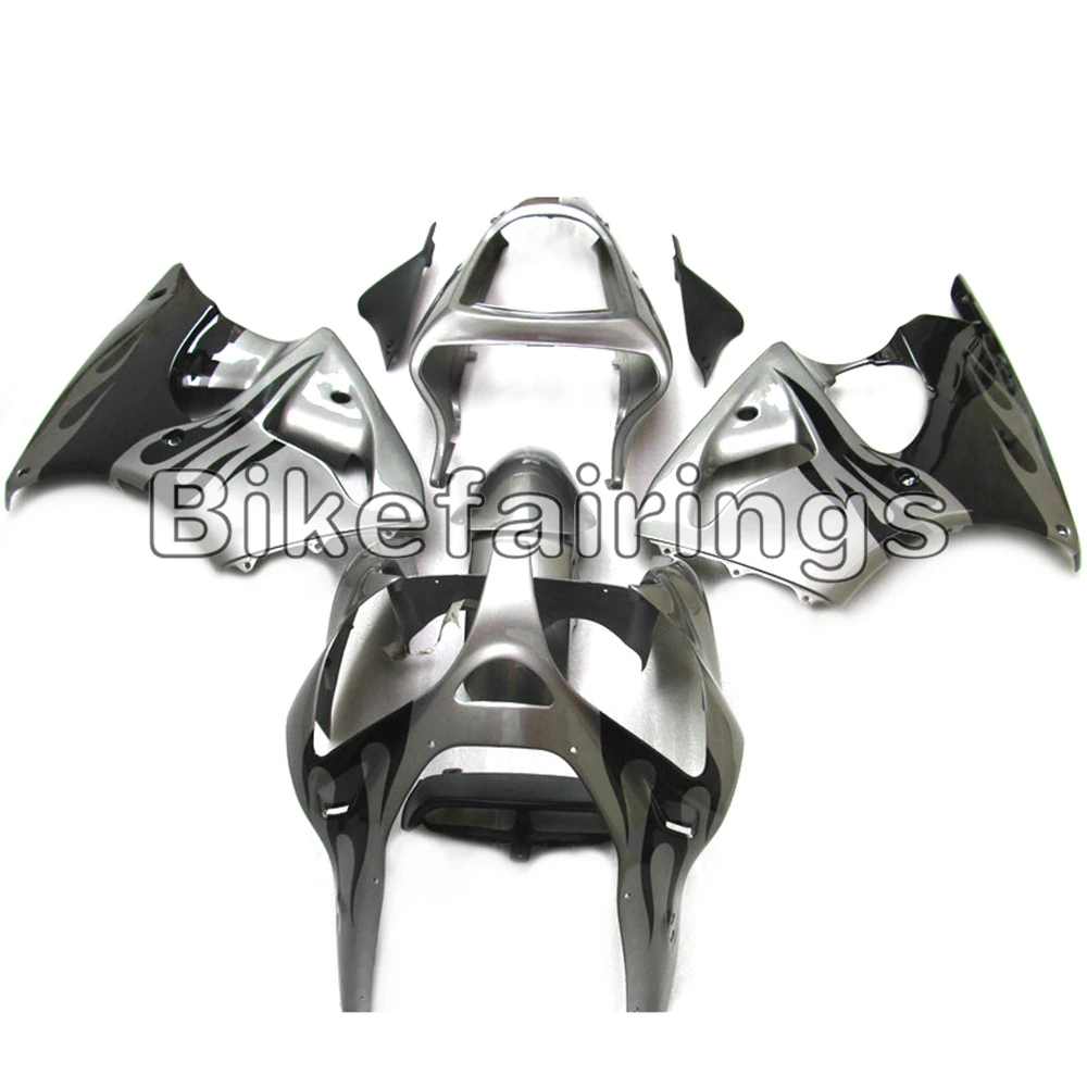 

Silver and Black Flames Fairings For Kawasaki ZX-6R 2000 2001 2002 636 zx6r zx636r Complete Customized Bike Body Work