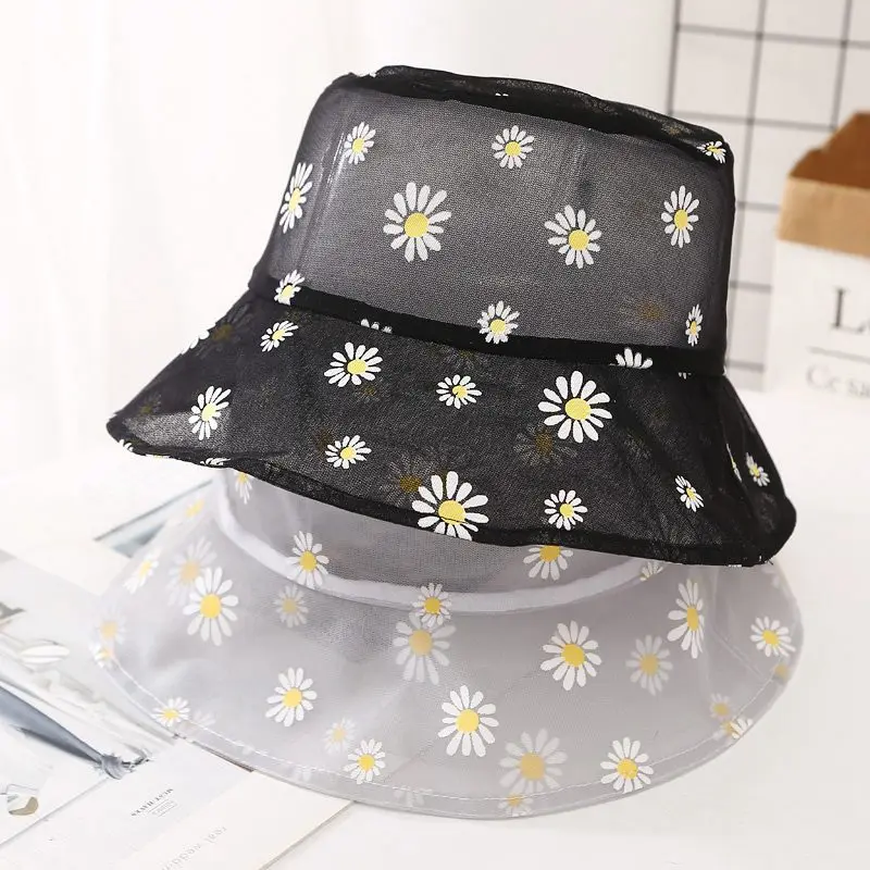 

Gauze Fisherman Hat Lady Summer Small Fresh Thin Breathable Daisy Flower Sun Hats Outdoor Sun Shade Basin Cap Bucket Hat Womens