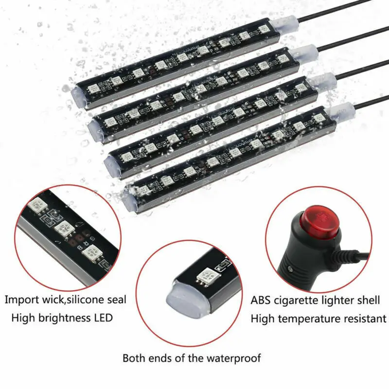 RGB светодиодный неоновый светильник с музыкальным пультом дистанционного управления для освещения салона автомобиля DC 12V