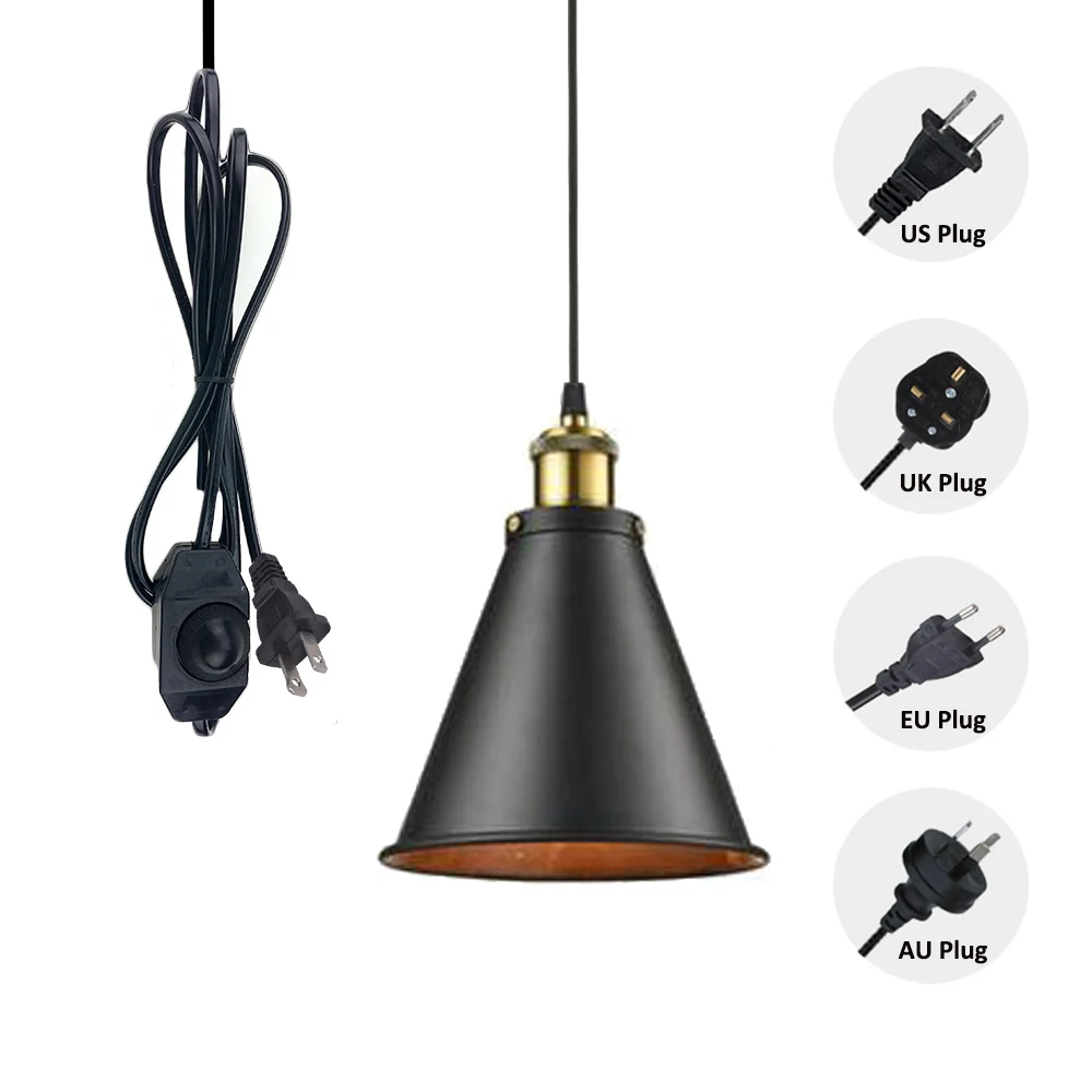 Antique Metal Black Pendant Lighting Fixtures with 15 FT Hangning Cord. Kiven 1-Light Plug-in Geometrical Pendant Lights Antique Metal Black Pendant Lighting Fixtures with 15 FT Hangning Cord. Kiven 1-Light Plug-in Geometrical Pendant Lights