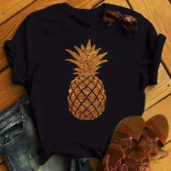 Maycaur New Women T Shirt Fashion Pineapple Printed Tops Tee Female Short Sleeve O-neck T-shirt T-shirt Woman Summer Cute Shirts 1