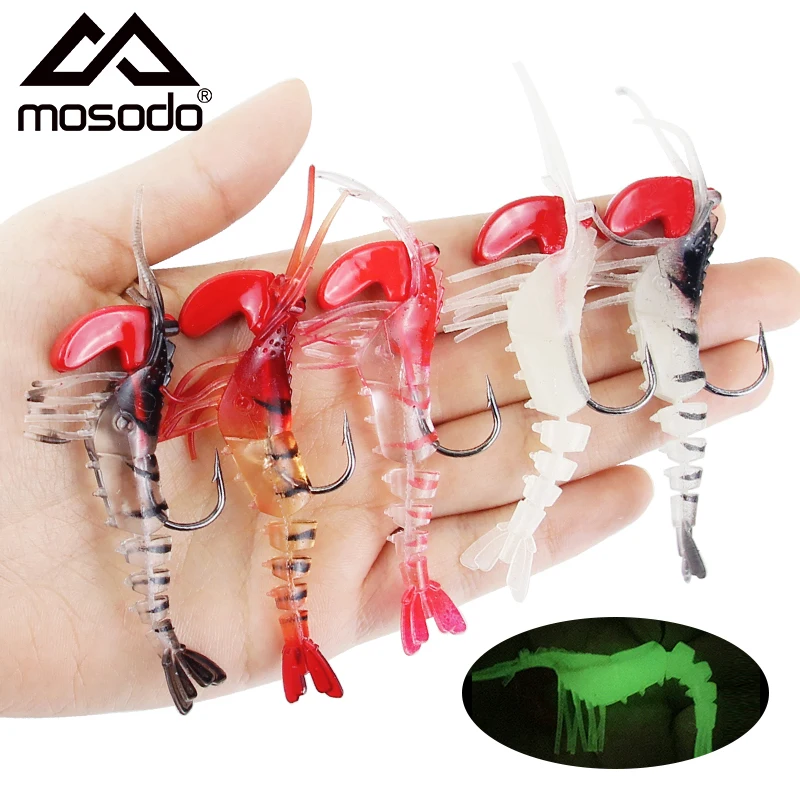 

Mosodo 5pcs Soft Shrimp Fishing Lure Jig Head Hook Silicon Artificial Bait with Lure Hooks Swivels Fishing Bait Accessories