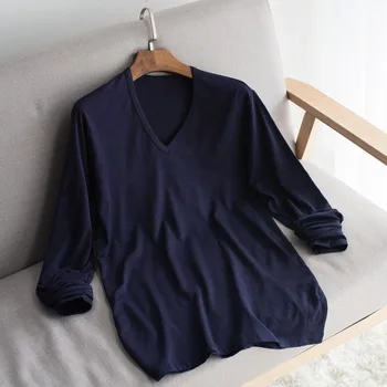 

Autumn and WInter Men's Thermal Top Pullover V Neck Long Sleeve Pullover Underwear Solid Color Base Tops 2020