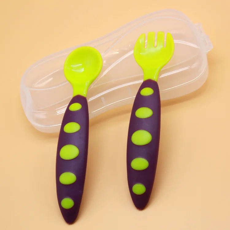 2pc Children Tableware Baby Spoon Fork Set Children Utensil Safety Tableware Infant Solid Feeding Flatware for Baby Feeding Bowl