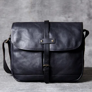 

Genuine Leather Men Bag Casual Business Man Shoulder Crossbody Bags Cowhide Large Capacity Top Layer Leather Travel Message Bag