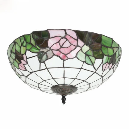 

European Tiffany 8/12/16 inch retro Glass Mediterranean style pastoral Red/Pink Rose Ceiling Light luminaria For Home Decoration