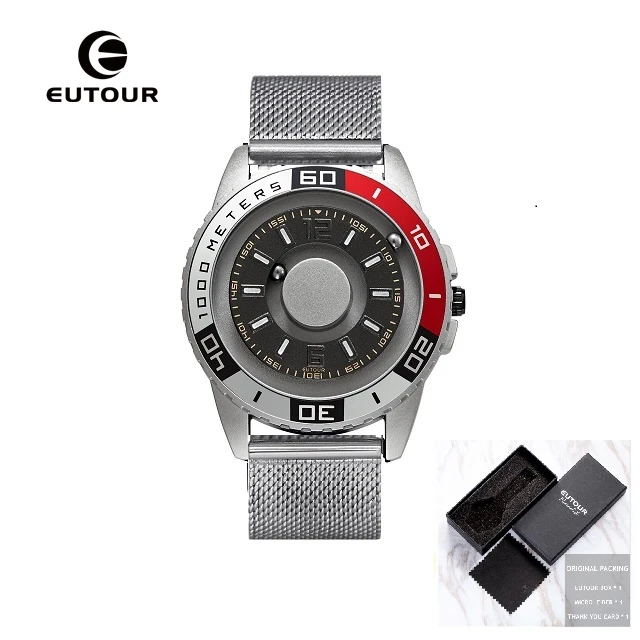 Silver Milanese Креативный дизайн, EUTOUR, магнитные, металлические, мужские часы пилота, модные, спортивные, многофункциональные, слепое касание, мужские кварцевые часы, холст - Цвет: Silver Milanese