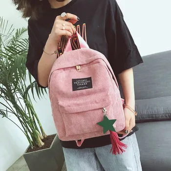 

Multi-Function Backpack Fashion Woman Simple Corduroy Backpacks Campus Style Pure Color Big capacity Leisure Double shoulder bag