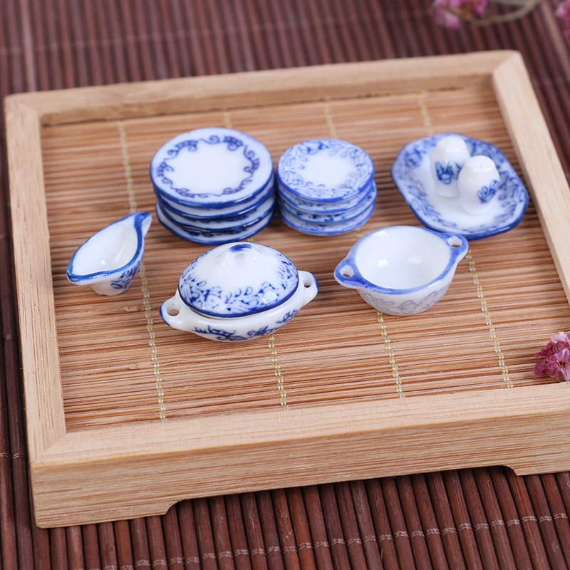 15Pcs/set Dollhouse Mini Ceramics Tableware Bowl Food Dishes Plates