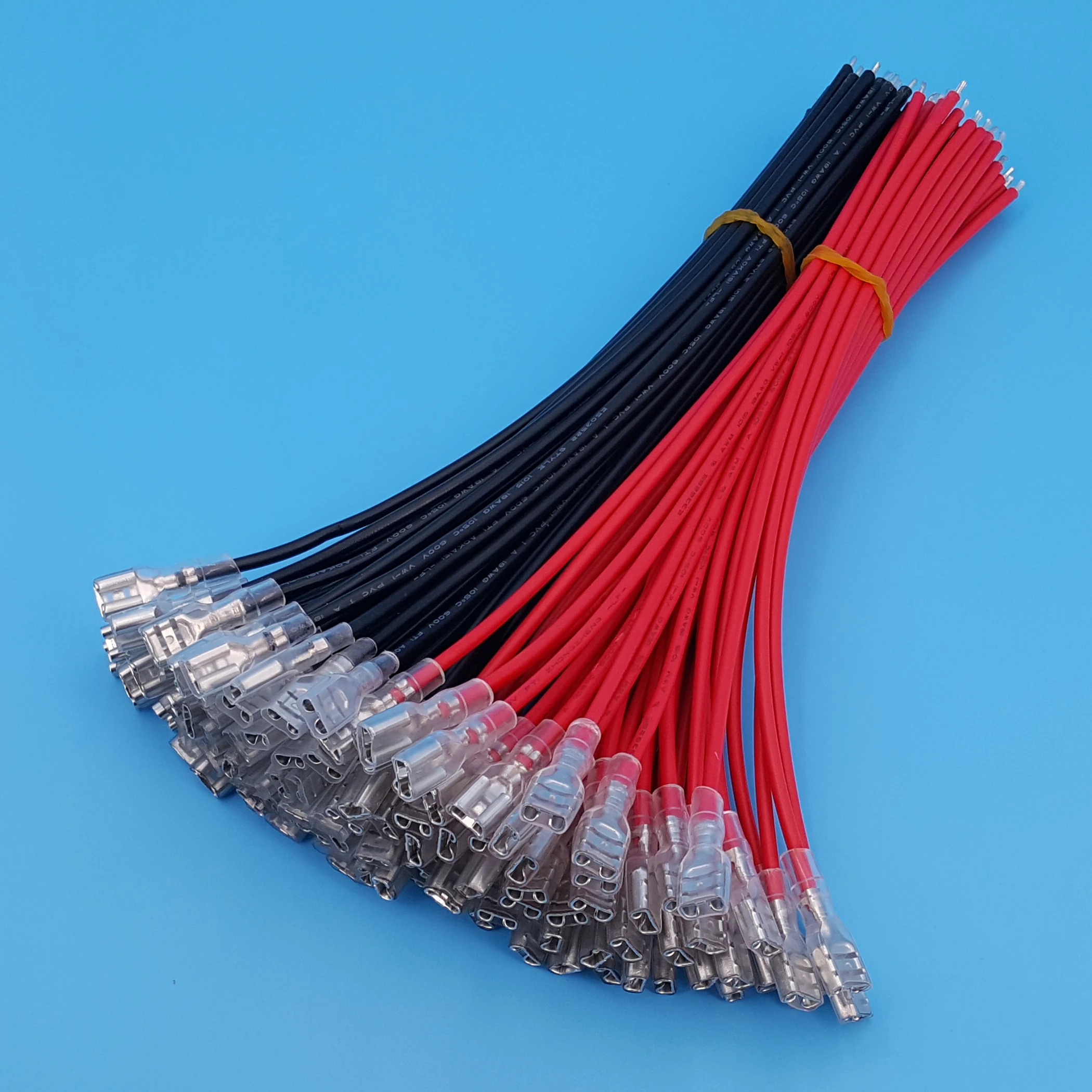 Cena 100 szt. 6.3mm szybkie rozłącza 18 AWG żeńskie Spade 20cm zaciski złącze przewodu