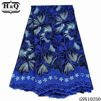 

H&Q royal blue french net lace african tulle fabric embroidery with stones and beads 5 yards/piece nigerian mesh laces fabrics