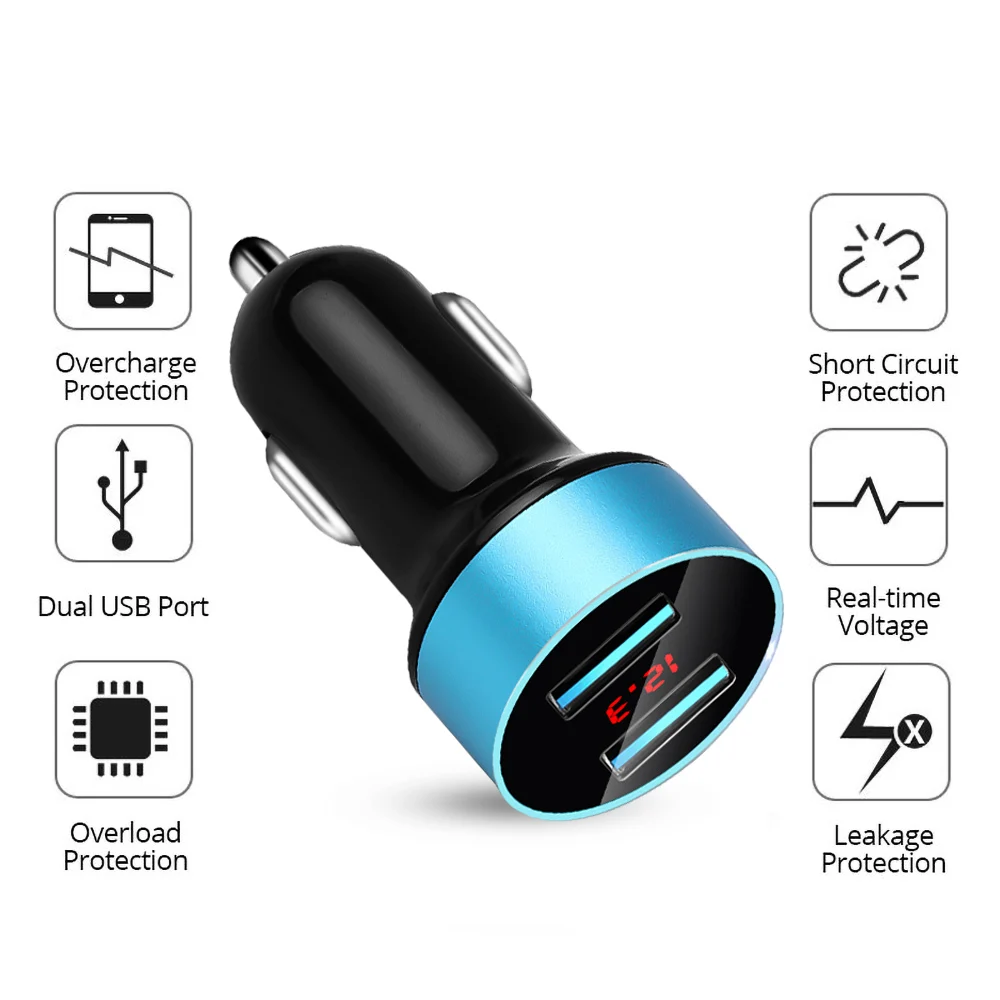 3.1A устройство для автомобиля с двумя портами USB Зарядное устройство 2 Порты ЖК-дисплей Дисплей 12-24V прикуриватель прикуривателя автомобиля Зарядное устройство для iphone samsung xiaomi huawei LG