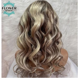 Highlight Wig Peruvian Human Hair Body Wave Wig Highlight 13x6 Lace Front Wig Blonde Ombre Colored with baby hair Flowerseason