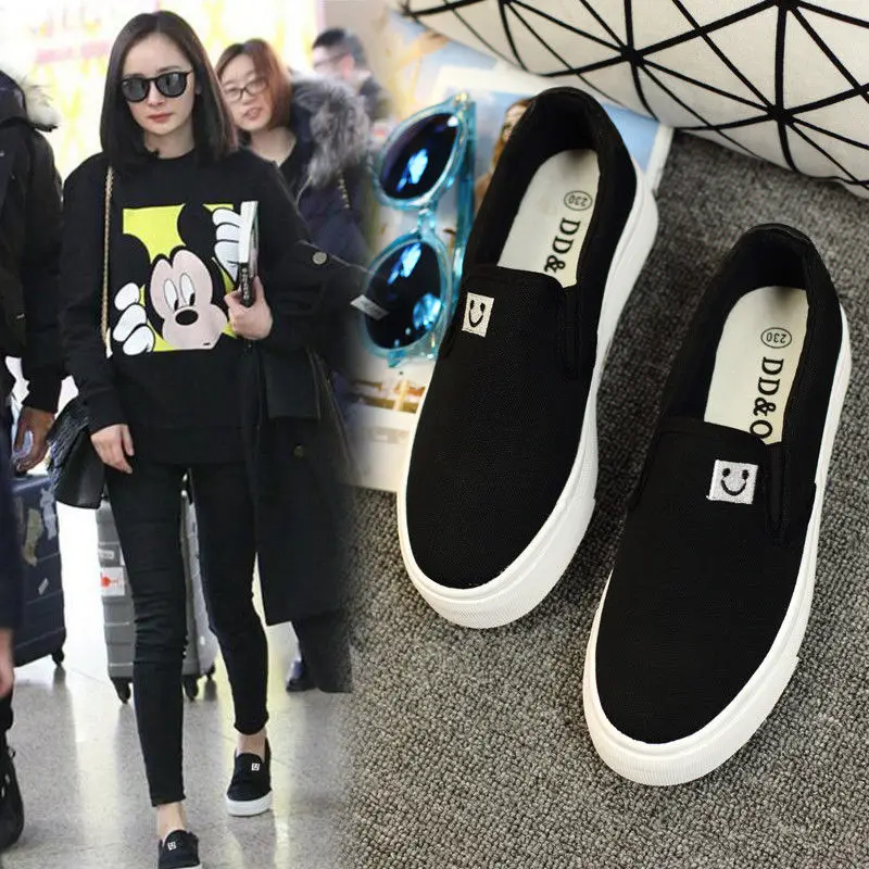 New Women Vulcanized Shoes High Quality Woman Canvas Casual Shoe Slip on Flats Shoes Women Loafers Walking Platform White Shoe women's vulcanize shoes medium