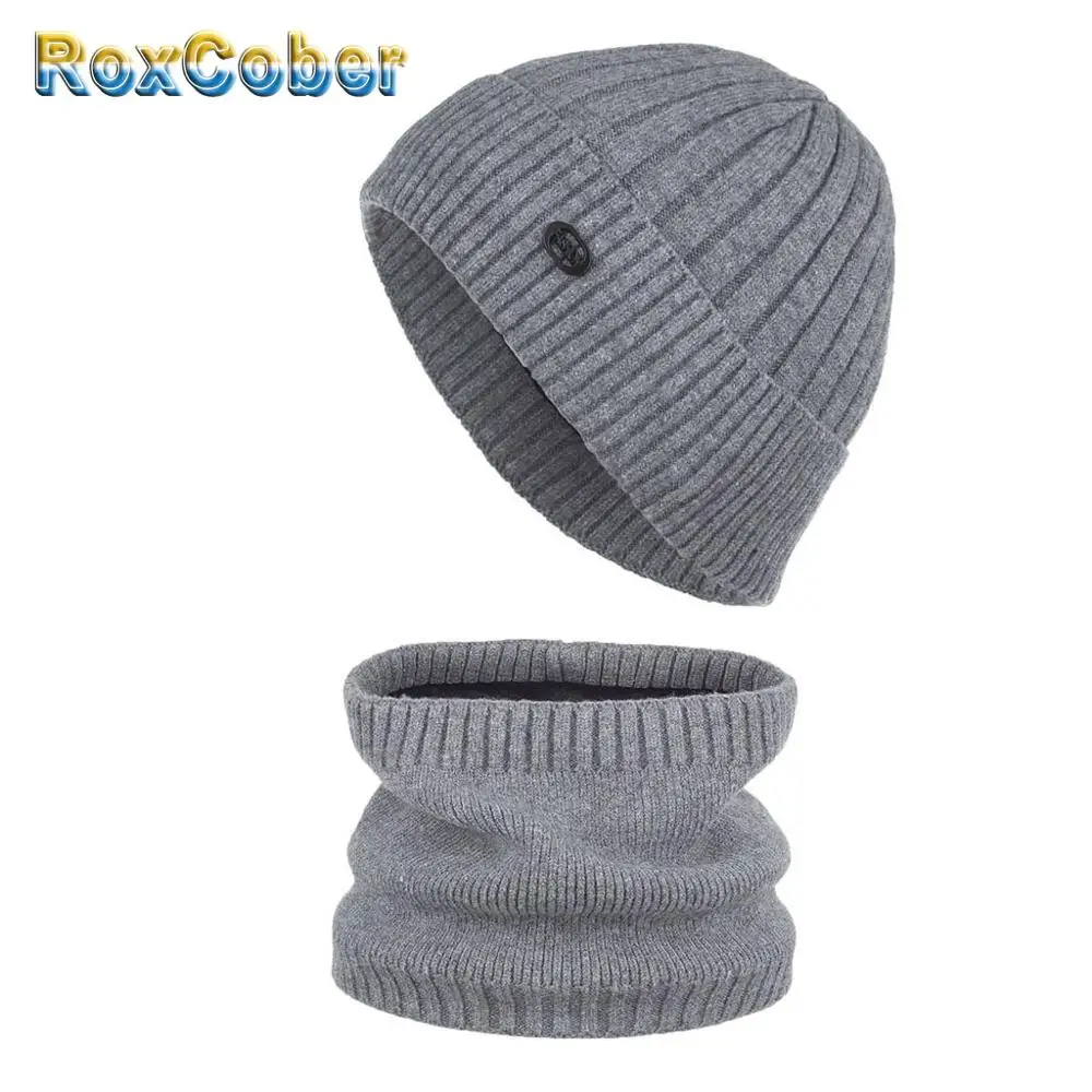 RoxCober зимние теплые шапочки шапки набор шапочки для мужчин женский шерстяной шарф головные уборы, Балаклава маска Knitted шапка вязаная