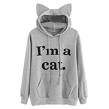 

Shopping Outwear Long Sleeve Drawstring Warm Daily Women Hoodies Autumn Winter Cute Office Cat Ear Loose Letter Pattern Casual