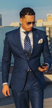 

Navy Blue 2 Pieces Mens Suits Jacket+Vest 2 Buttons Wedding Suits Costumes Groomsmen Wear Party Suit Formal Occasion Suits