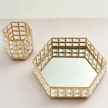 

Nordic Glass Mirror Crystal Hexagon Cake Plate Home Party Dessert Cosmetic Display Tray