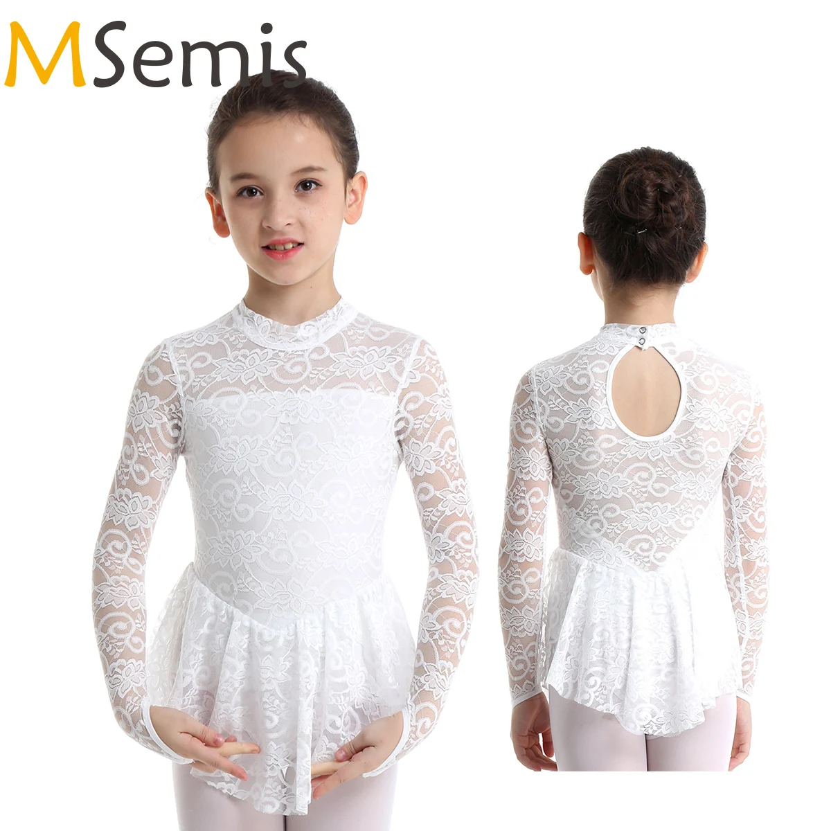 

MSemis Kids Girls Figure Ice Skating Dress Floral Lace Ballet Tutu Dress Gymnastics Leotard Ballroom Competition Dance Costume