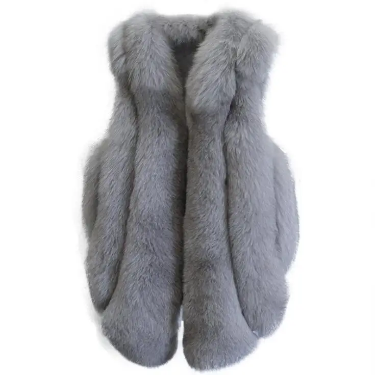light gray Женское зимнее пальто с мехом 90 см, длинный жилет из натурального Лисьего меха, жилеты без рукавов, верхняя одежда - Цвет: light gray