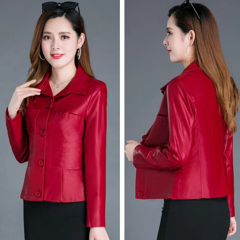 Fashion Single Breasted Women's red Casual Long sleeve Outerwear Spring and autumn new Short Jackets Women's clothing
