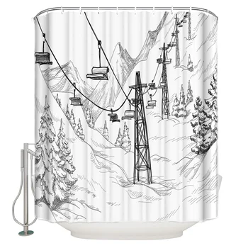 

Snow Mountain Cable Car Shower Curtain Bathroom Curtain Polyester Fabric Bath Curtain Washable Home Bath Decor
